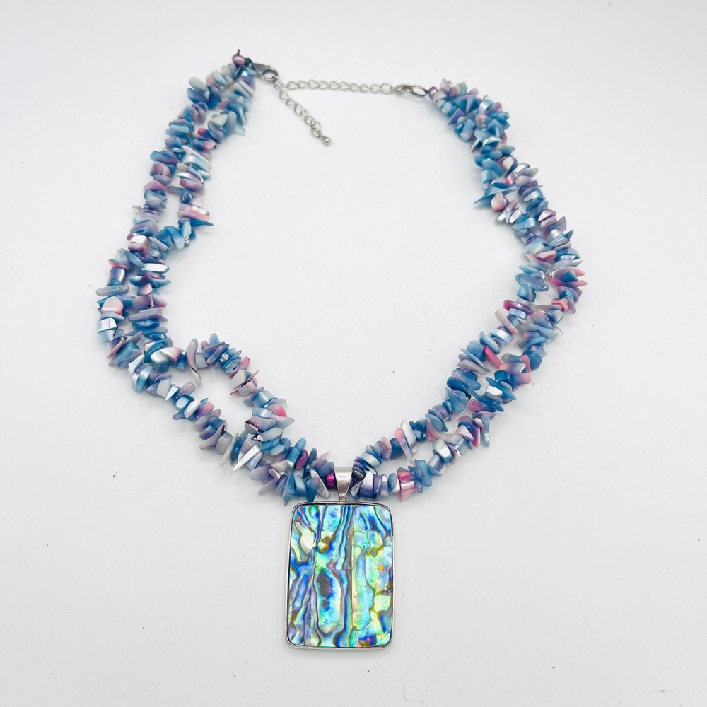 Lucas Lameth LUC 925 Sterling Silver Abalone Shell Chip Bead Necklace
